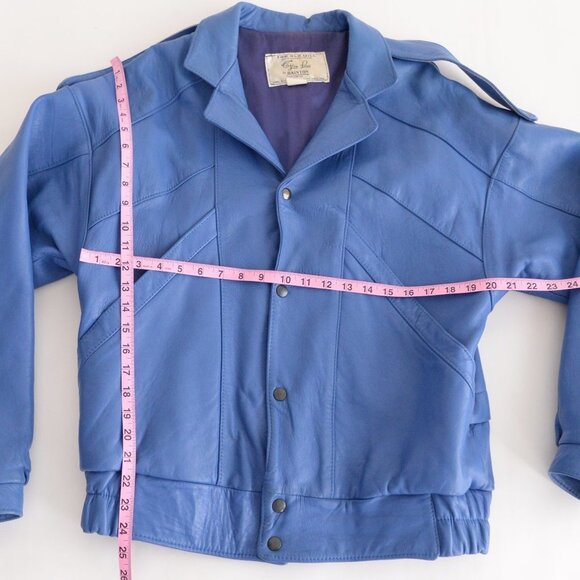 Women's Blue Leather Jacket - Picture 5 of 14